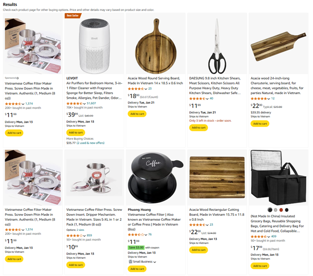 Vietnamese products on Amazon market