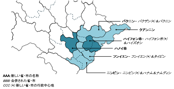 2025年の行政合併後の紅河デルタの省レベルの行政単位