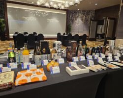 Diverse sample beverages from Japan at event