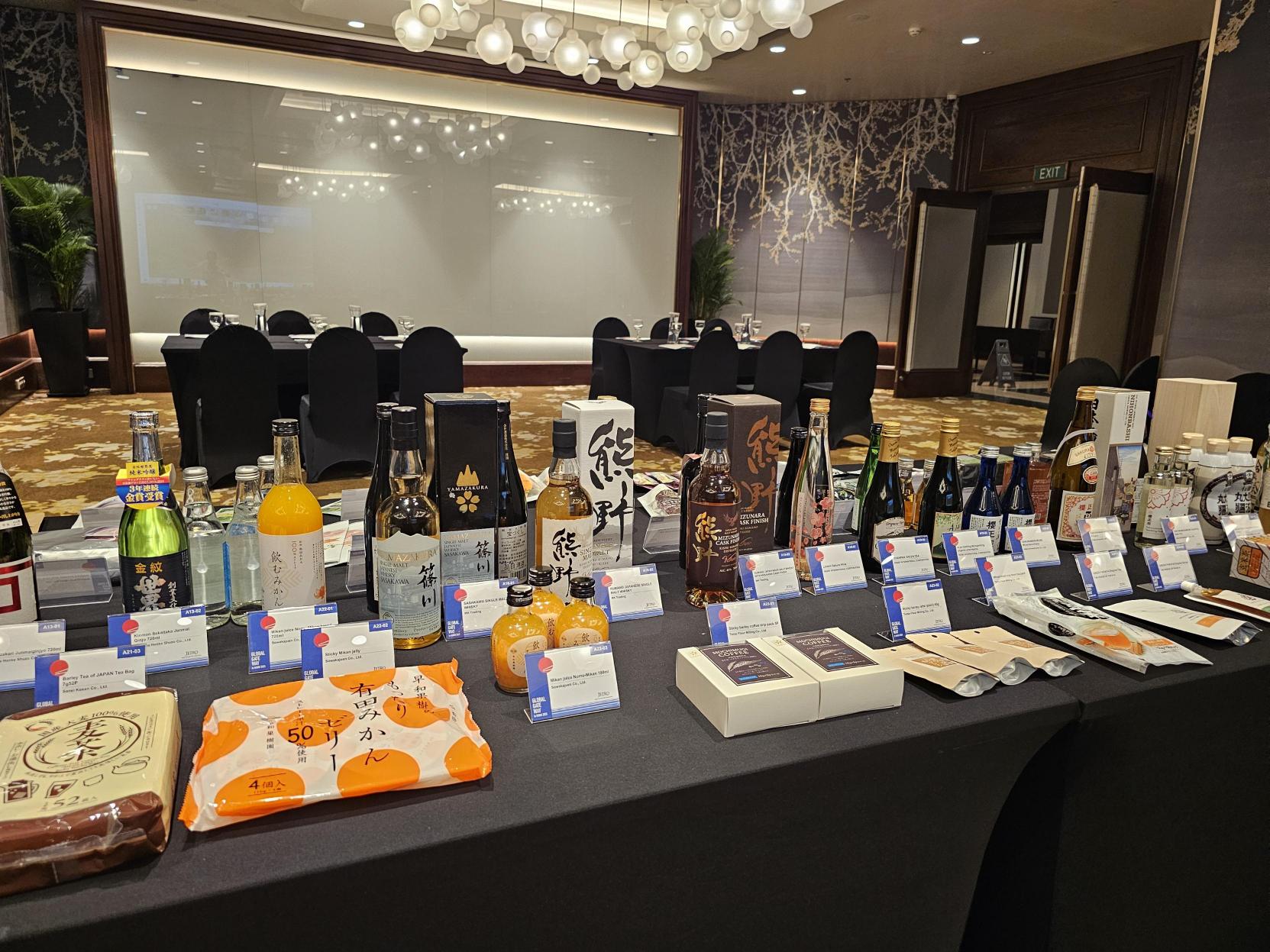 Diverse sample beverages from Japan at event