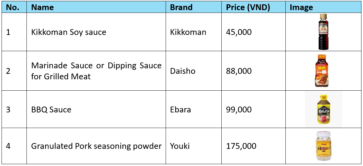 Example products of Seasonings and Sauces