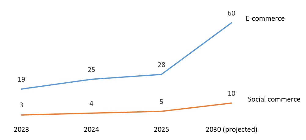 Growth dynamics of the social commerce sector and e-commerce market in Vietnam