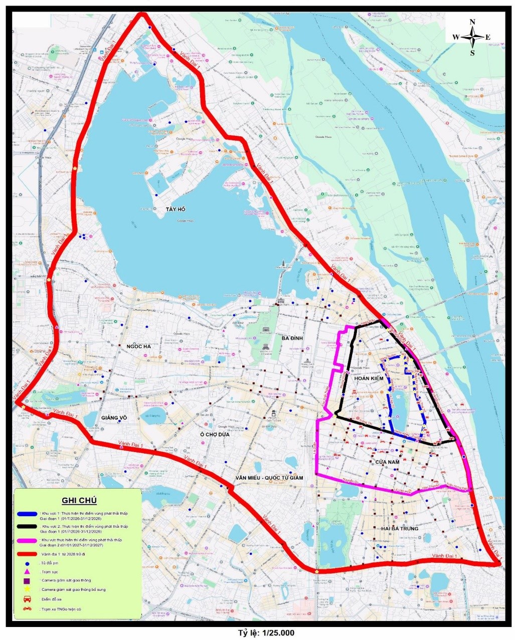 Map of the Phased Implementation of the Low-Emission Zone within Ring Road 1 under Decision No. 3273/QD-UBND